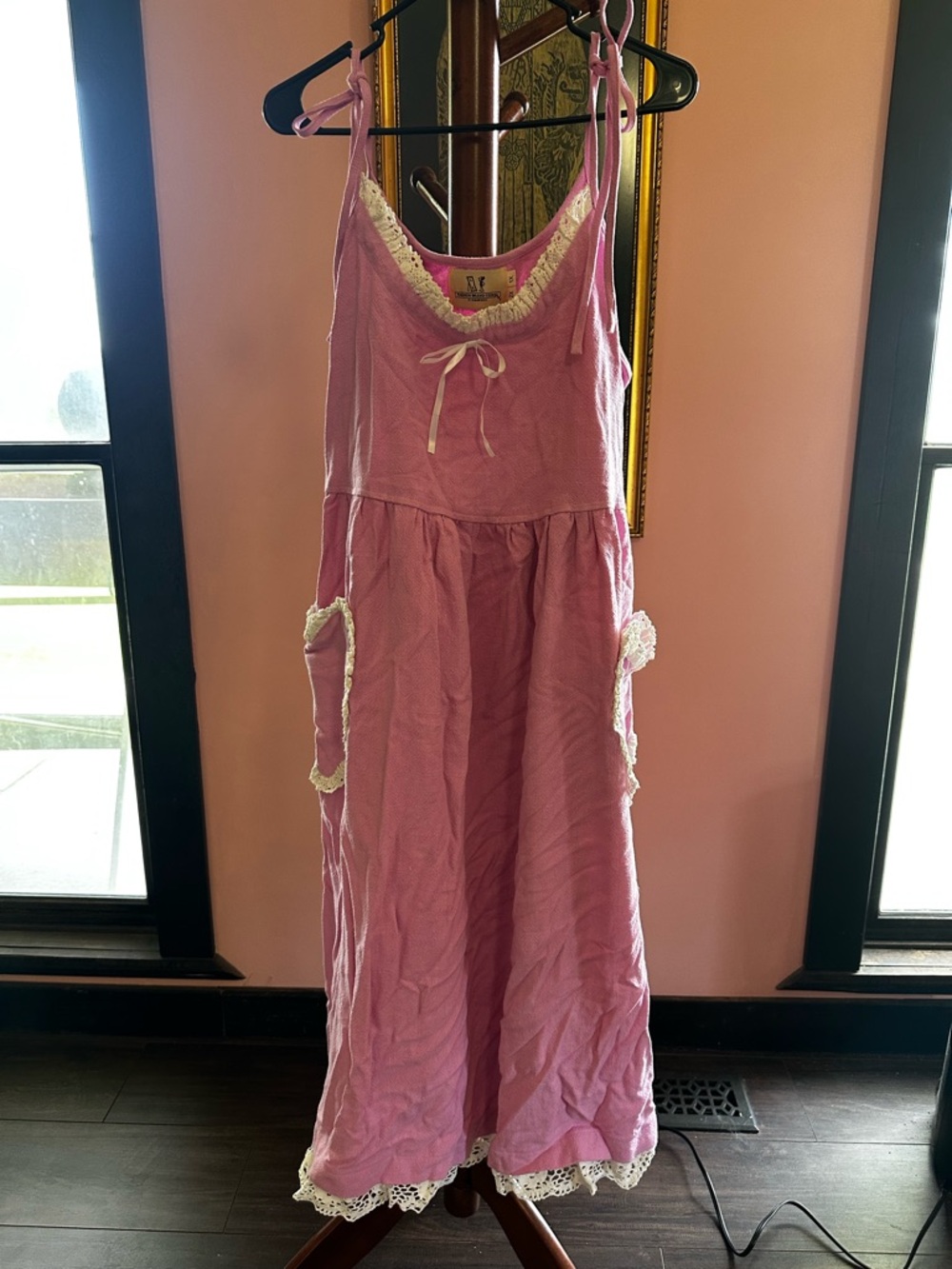 Fashion Brand Company Pink Sleeveless Maxi Dress with Lace Trim